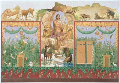 Orfeo che doma gli animali, ricostruzione di un affresco di Pompei da Vincenzo Loria