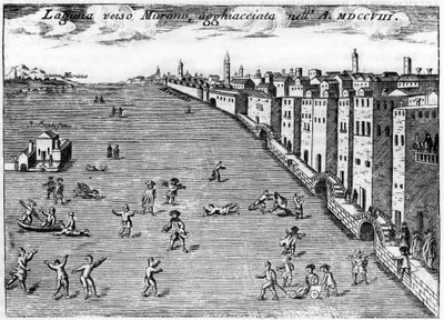 Venezia, Italia. La laguna verso Murano ghiacciata nel 1708 in 