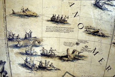 Caccia alla balena nel Pacifico. Dettaglio di un globo di Coronelli del XVII secolo da Vincenzo Maria Coronelli