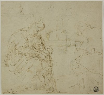 Schizzi di Vergine e Bambino, figura seduta e paesaggio da Vincenzo Tamagni