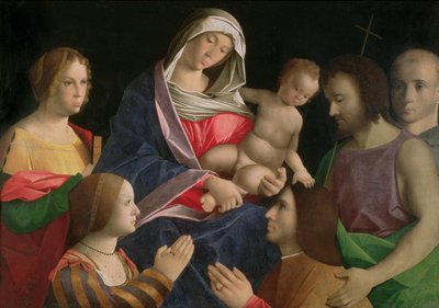 Madonna col Bambino con San Giovanni Battista, due santi e donatori da Vincenzo di Biagio (follower of) Catena