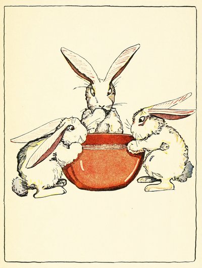 Flopsy, Mopsy e Cotton-Tail avevano pane e latte e more per cena, da The Tale of Peter Rabbit, pub. 1916 (litografia a colori) da Virginia Albert