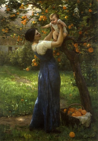 Madre e figlio in un aranceto da Virginie Demont Breton