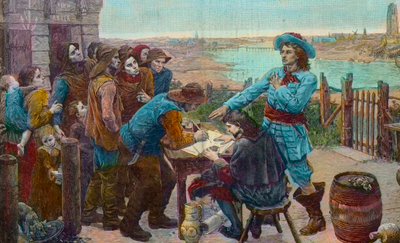 Il corsaro francese Jean Bart con i pescatori a Dunkerque - Il corsaro Jean Bart (1650-1702) con i pescatori di Dunkerque - Incisione dal dipinto di Virginie Demont-Breton distrutto durante la Seconda Guerra Mondiale da Virginie Demont Breton