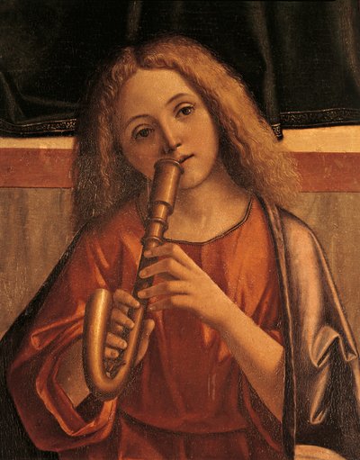 Angelo menestrello, dettaglio dalla Presentazione di Gesù al Tempio da Vittore Carpaccio