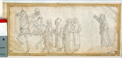 Turchi, uno di loro a cavallo. Disegno a inchiostro marrone e lavaggio di Vittore Carpaccio (1450-1526) da Vittore Carpaccio