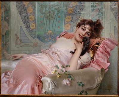 Signora con un cagnolino da Vittorio Matteo Corcos