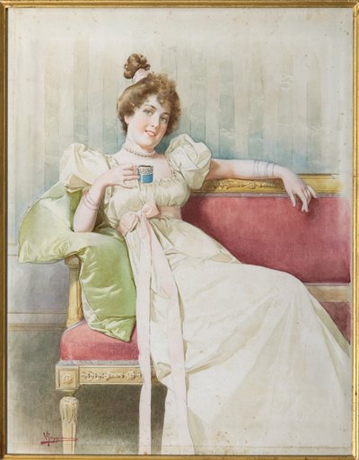 Signora sul divano da Vittorio Reggianini