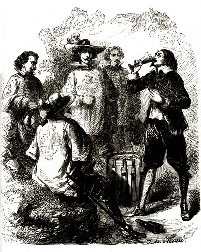 Grimaud, bevendo un bicchiere di vino dopo aver ingoiato una lettera compromettente da Vivant (after) Beauce