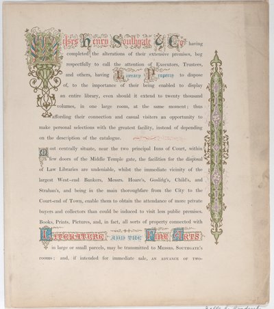Carta commerciale per Messrs. Henry Southgate & Co., librai, XIX secolo da Vizetelly and Company