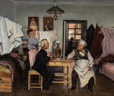 Al samovar, di Makovsky, Vladimir Yegorovich (1846-1920) da Vladimir Egorovic Makovsky