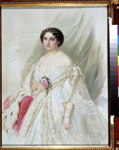 Ritratto di dama con mantello di pelliccia da Vladimir Ivanovich Hau