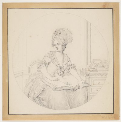 Giovane donna, sfogliando un volume, che giace sul suo grembo da W.A. Müller