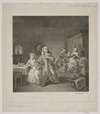 La stanza del parto III. atto 6. scena. Incisione dal Holberg Galleri di Lorenzen da WIlhelm Heuer