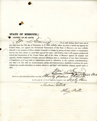 Giuramento di fedeltà di Wm. L. Ewing del Missouri, Contea di St. Louis da W.L. Ewing