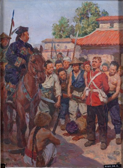 Il soldato Moyse del 3º Reggimento di Fanteria (East Kent, The Buffs) rifiuta di inchinarsi davanti al mandarino tartaro Tsan-koo-lin-sin da W.R.S. Stott