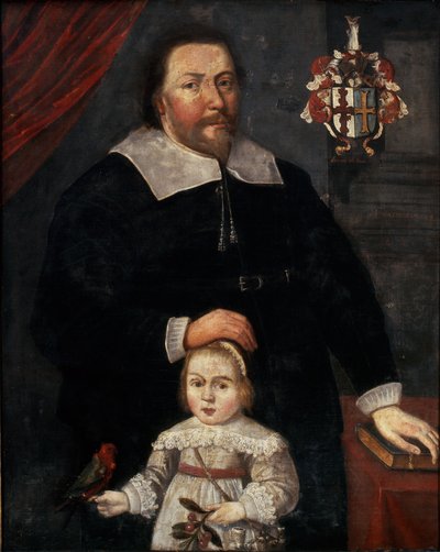 Sir Edward Lawrence con il figlio e un pappagallo da W. (attr. to) Flesshier