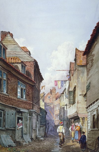 Veduta di figure in Glean Alley, Bermondsey, Londra, c. 1825 da W Barker