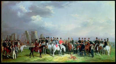 Il grande incontro di corsa del Wiltshire tenutosi ad Amesbury, 16, 17, 18, 19 e 20 marzo 1847, con Stonehenge sullo sfondo, 1847 da W. Barraud
