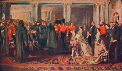La regina Vittoria che presenta medaglie alle guardie dopo la guerra di Crimea, 1856 1906 da W Bunney