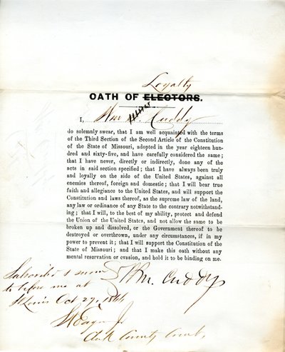 Giuramento di fedeltà di Wm. Cuddy del Missouri, Contea di St. Louis da W. Cuddy