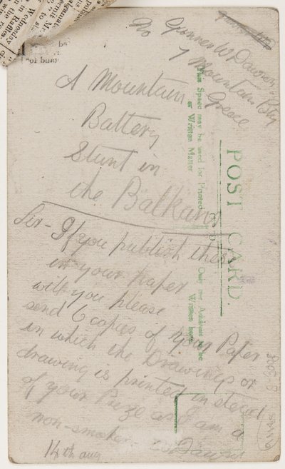 Cartolina al redattore del Liverpool Weekly Courier, 14 agosto 1918 da W. Dawson