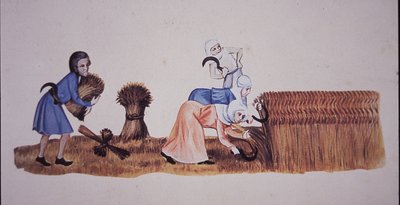 Donne medievali che raccolgono il grano, da una scena del Luttrell Psalter da John Ward Dunsmore
