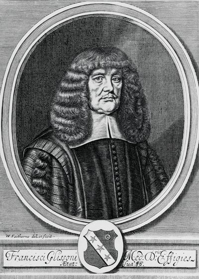 Ritratto di Francis Glisson (1597-1677), fisico, anatomista e medico britannico, incisione da John Ward Dunsmore