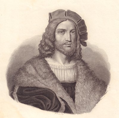 Ritratto del poeta italiano Antonio Tebaldeo (1463-1537), incisione in rame dal dipinto di Raffaello da John Ward Dunsmore