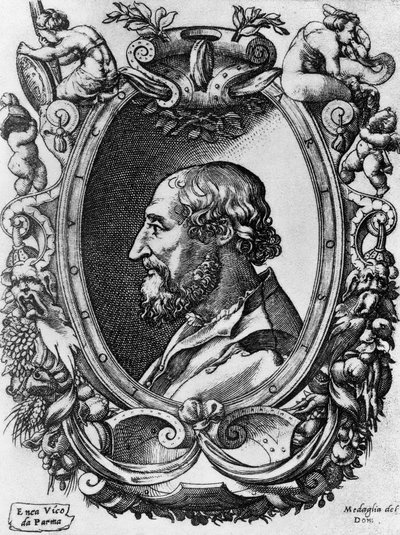 Ritratto di Ludovico Ariosto (1474-1533), poeta e drammaturgo italiano, Medaglie del Doni, incisione di Enea Vico (1523-1567) da John Ward Dunsmore