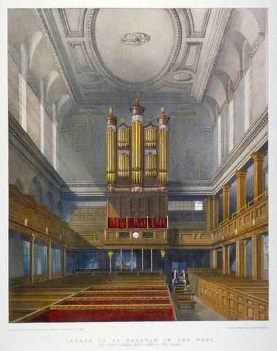 Interno, vista verso ovest, Chiesa di San Dunstan in the West, Fleet Street, City of London, 1829 da W Ganci