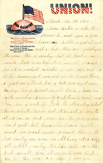 Lettera da W. H. Dennis al fratello, 16 marzo 1862 da W. H. Dennis