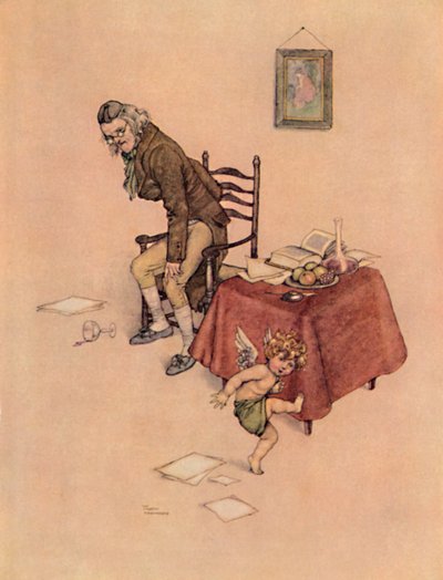 Saltò giù dal grembo del vecchio e ballò intorno a lui sul pavimento, c1930 da William Heath Robinson