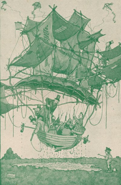 Un tipo molto precoce di idrovolante che effettua un volo di prova dagli stagni di Hampstead, c1918 1919 da William Heath Robinson