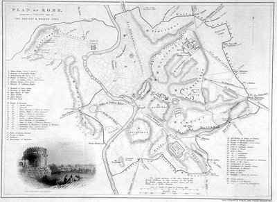 Roma, Italia: Mappa comparativa dei siti antichi e moderni, c.1850 da W Hughes