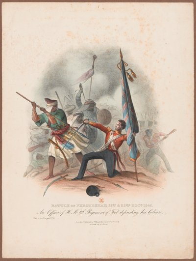 Battaglia di Ferozeshah, 21-22 dicembre 1845. Un ufficiale del 9° Reggimento difende i suoi colori da W. Kohler
