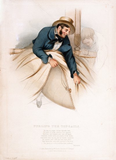Chiudere le vele superiori. Litografia a colori del XIX secolo di W.Kohler (?) da W. Kohler