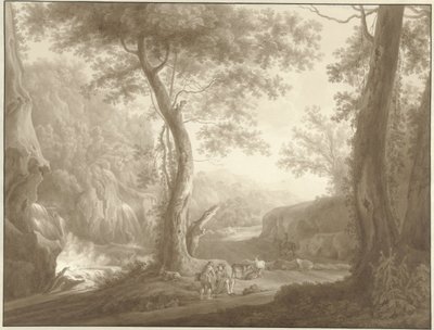 Paesaggio montano con pastore di capre e viaggiatore da W. Regnu (possibly)
