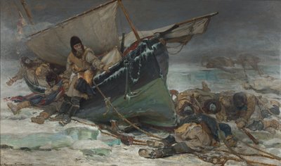 Sir John Franklin morente vicino alla sua barca durante la spedizione del Passaggio a Nord-Ovest dell