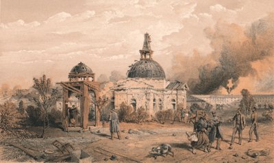 Chiesa dietro il Redan, guardando a nord - Mostrando gli effetti di colpi e proiettili, 1856 da W Trask