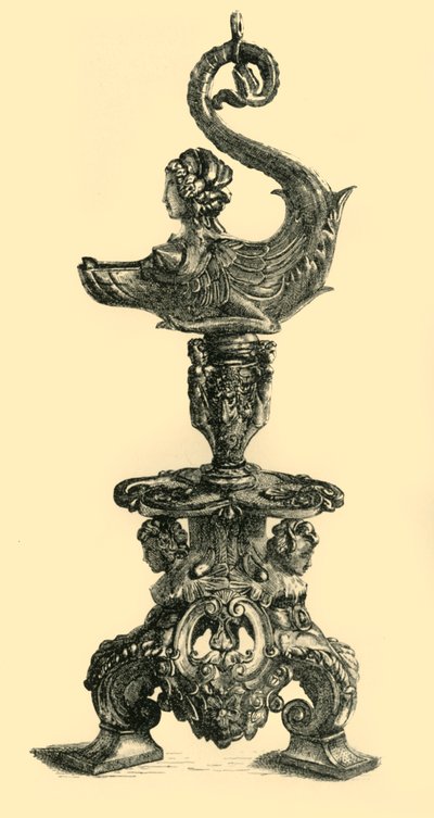 Lampada a forma di creatura marina simile a una sfinge, c. 1510-1530, 1881 da W. W. McCarty