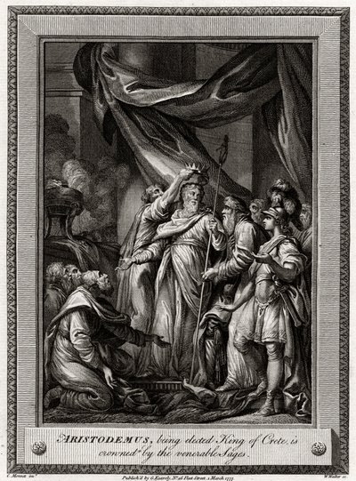 Aristodemo, eletto Re di Creta, è incoronato dai venerabili Saggi, 1777 da W. Walker
