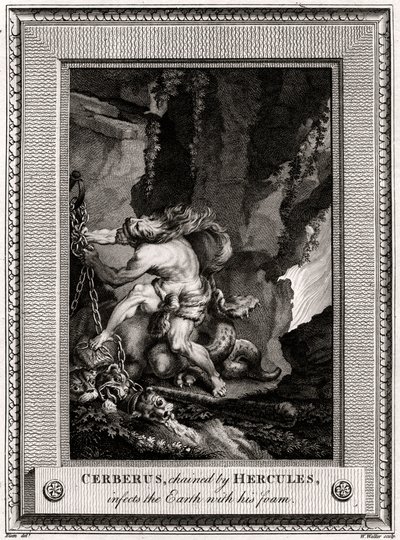 Cerbero, incatenato da Ercole, infetta la Terra con la sua schiuma, 1774 da W. Walker