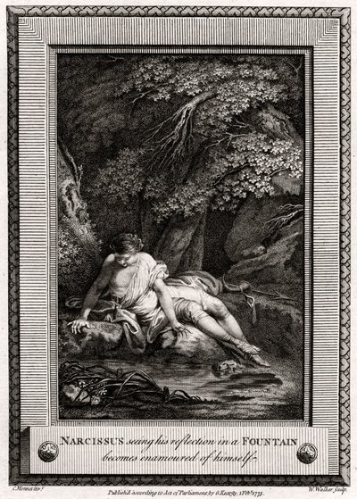 Narciso vede il suo riflesso in una fontana e si innamora di sé stesso da W. Walker