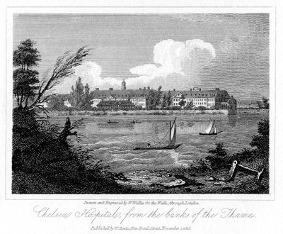 Ospedale di Chelsea, dalle rive del Tamigi, Londra, 1816 da W. Wallis