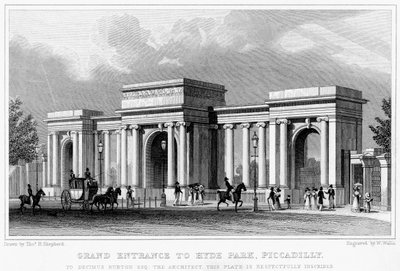Grande ingresso a Hyde Park, Piccadilly, Westminster, Londra, 19° secolo da W. Wallis