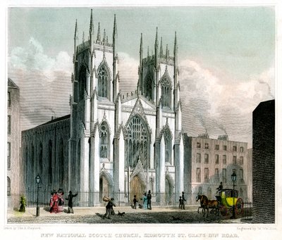 Nuova Chiesa Nazionale Scozzese, Sidmouth Street e Grays Inn Road, Londra, 1829 da W Watkins