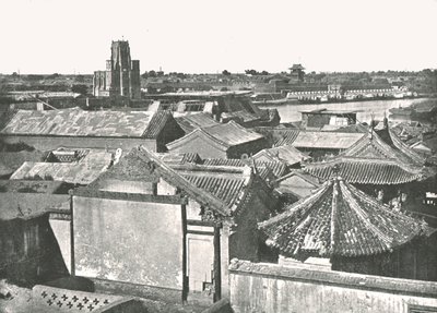 Vista generale che mostra le rovine della cattedrale, Tien-Tsin, Cina, 1895 da W and S Ltd
