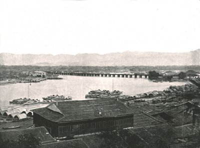 Il fiume Min e il grande ponte, Foochow, Cina, 1895 da W and S Ltd