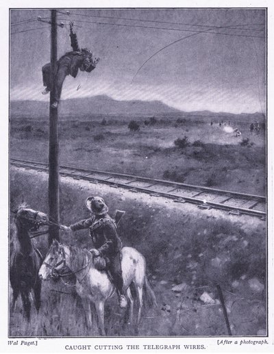 Catturato mentre tagliava i fili, illustrazione da After Pretoria: The Guerilla War, 1902 da Wal Paget